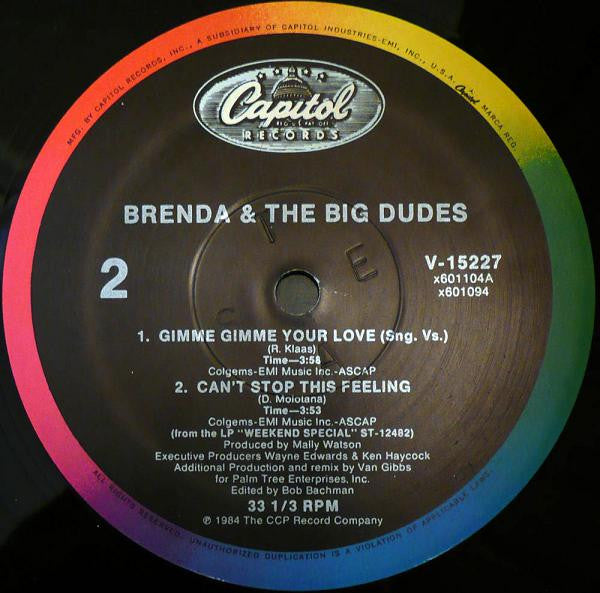 Brenda & The Big Dudes - Gimme Gimme Your Love / Can't Stop This Feeling