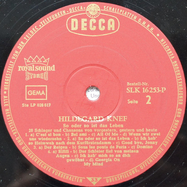 Hildegard Knef - So Oder So Ist Das Leben