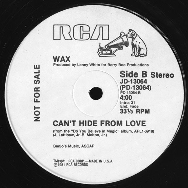 Wax (8) - The Right Time For Us / Can't Hide From Love