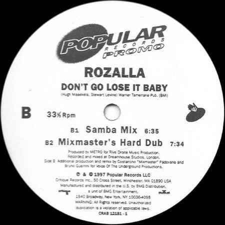 Rozalla - Don't Go Lose It Baby