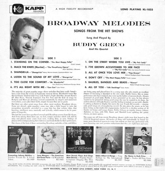 Buddy Greco - Broadway Melodies