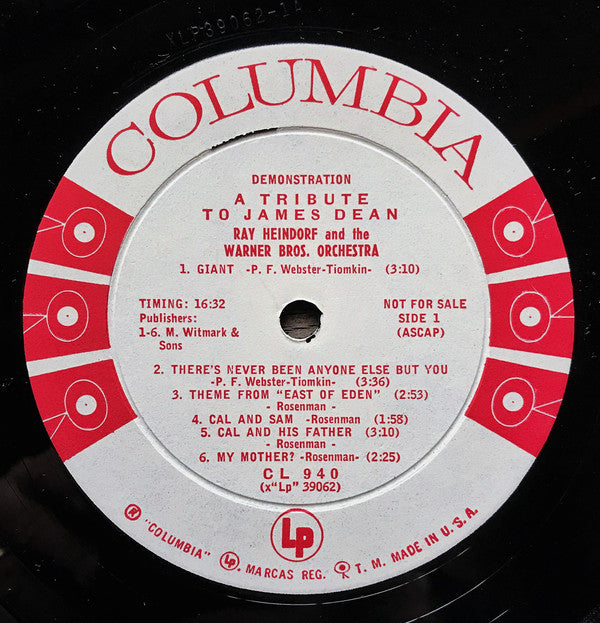 Ray Heindorf - Warner Bros. Studio Orchestra, The - A Tribute To James Dean. Music From Giant, East Of Eden, Rebel Without A Cause