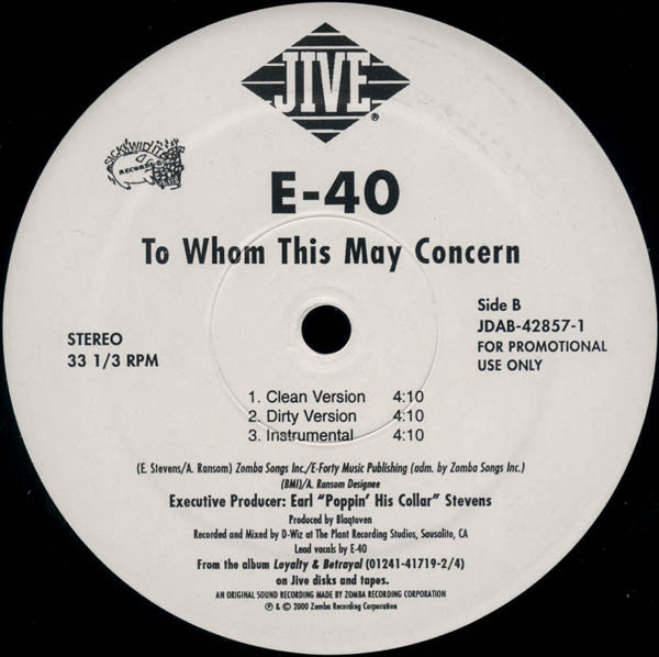 E-40 - Behind Gates / To Whom It May Concern