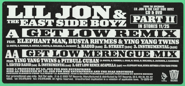 Lil' Jon & The East Side Boyz - Get Low (Remix) / Get Low (Merengue Mix)