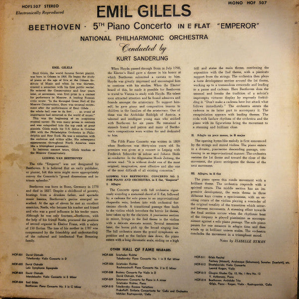 Emil Gilels, Kurt Sanderling, National Philharmonic Orchestra - Emil Gilels Beethoven 5th Piano Concerto In E Flat "Emperor"