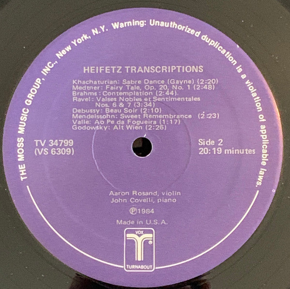 Aaron Rosand - Heifetz Transcriptions