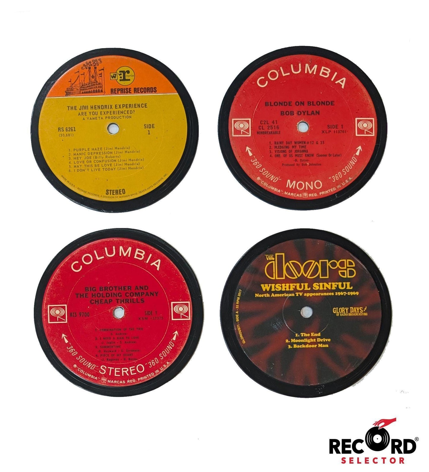 Vinyl Coaster 4-Pack: Doors, Hendrix, Bob Dylan, Janis Joplin