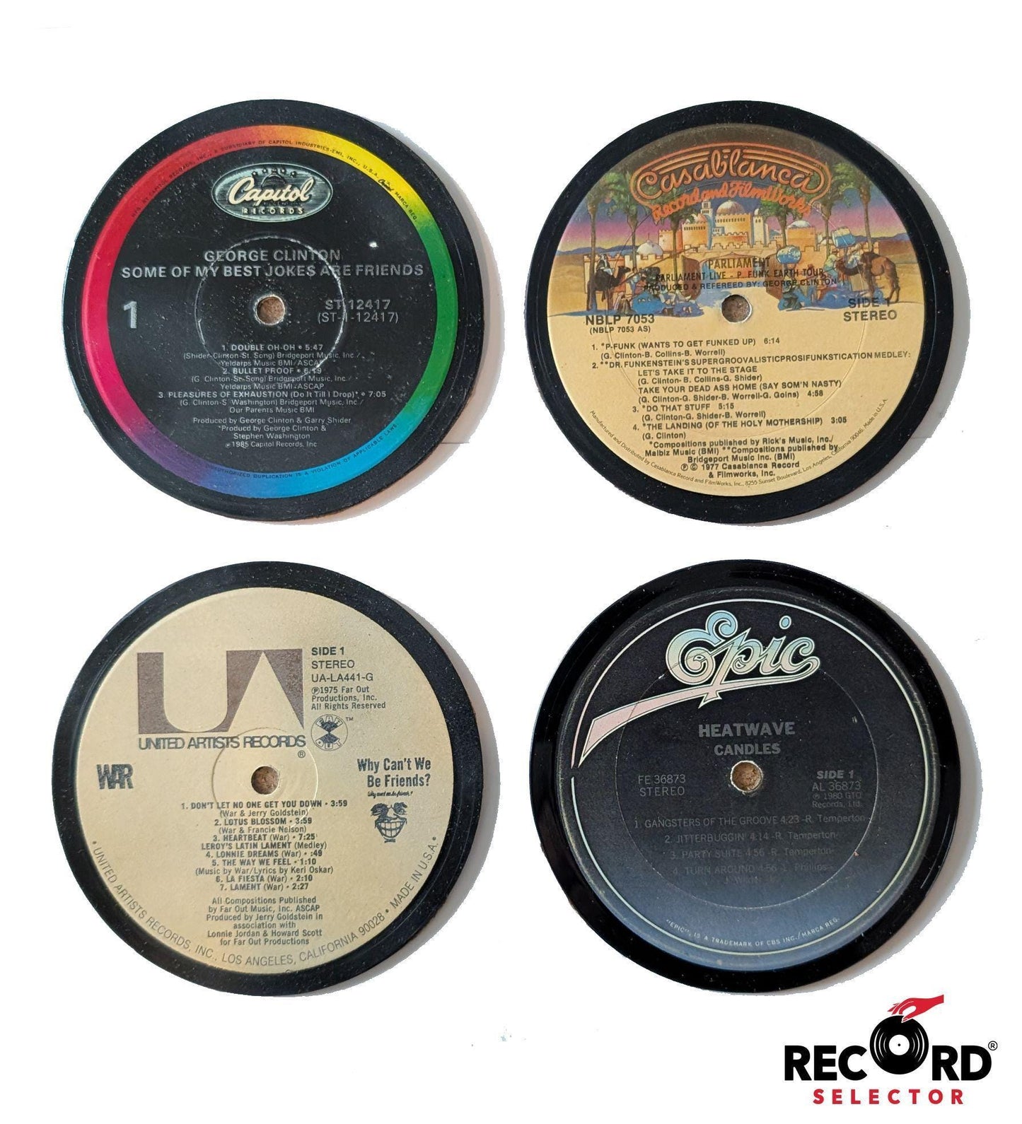 Vinyl Coaster 4-Pack: Parliament, George Clinton, War, Heatwave