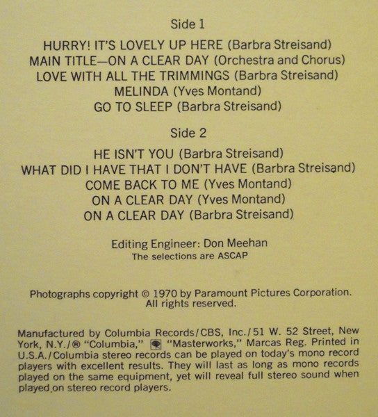 Barbra Streisand, Yves Montand - On A Clear Day You Can See Forever