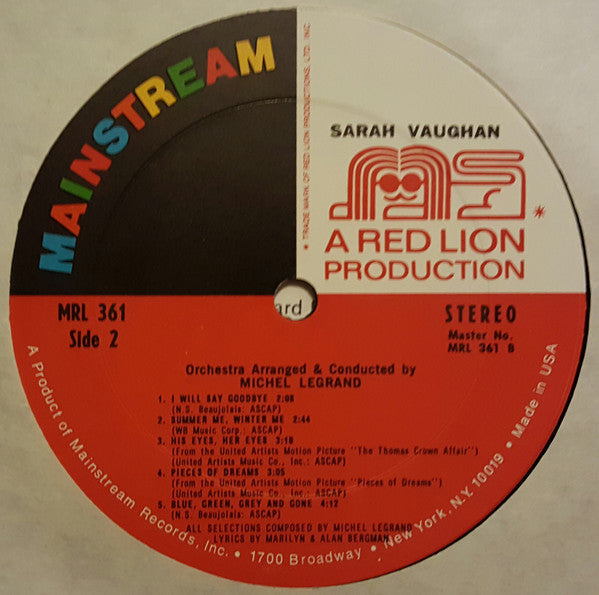 Sarah Vaughan and Michel Legrand - Orchestra Arranged And Conducted By Michel Legrand