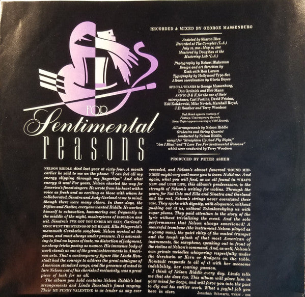 Linda Ronstadt With Nelson Riddle And His Orchestra - For Sentimental Reasons