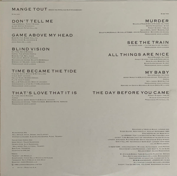 Blancmange - Mange Tout