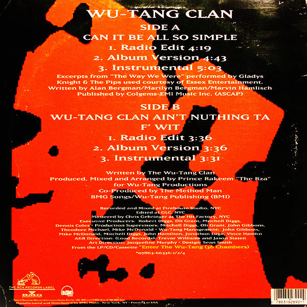 Can It Be All So Simple / Wu-Tang Clan Ain't Nuthing Ta F' Wit