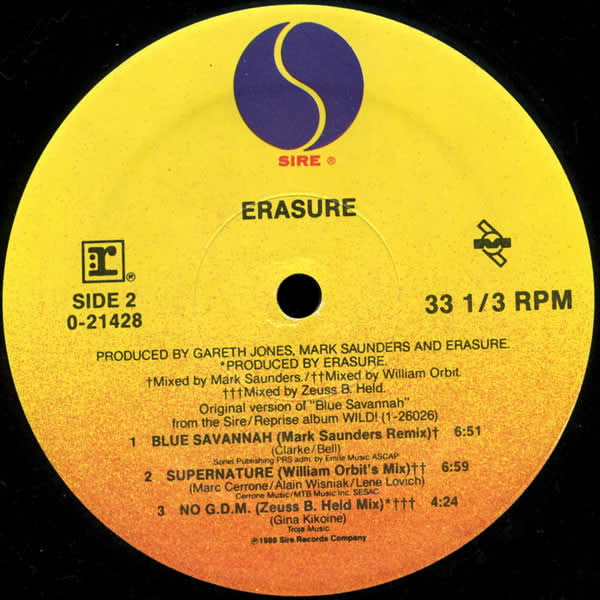 Erasure - Blue Savannah / Runaround On The Underground / Supernature / No G.D.M.