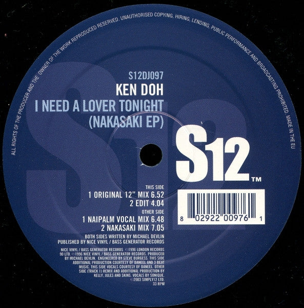 Ken Doh - I Need A Lover Tonight (Nakasaki EP)