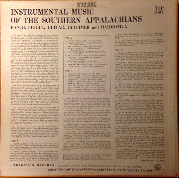 Various - Instrumental Music Of The Southern Appalachians
