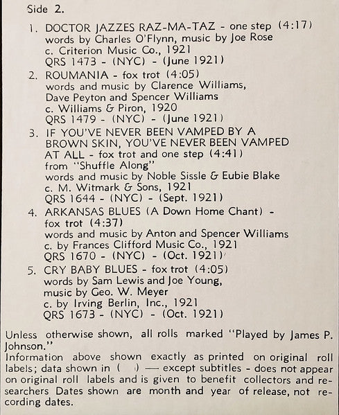 James Price Johnson - 1917-21