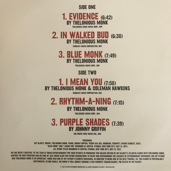 Art Blakey's Jazz Messengers With Thelonious Monk (2LP, Deluxe Edition)