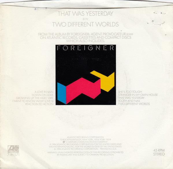 Foreigner - That Was Yesterday