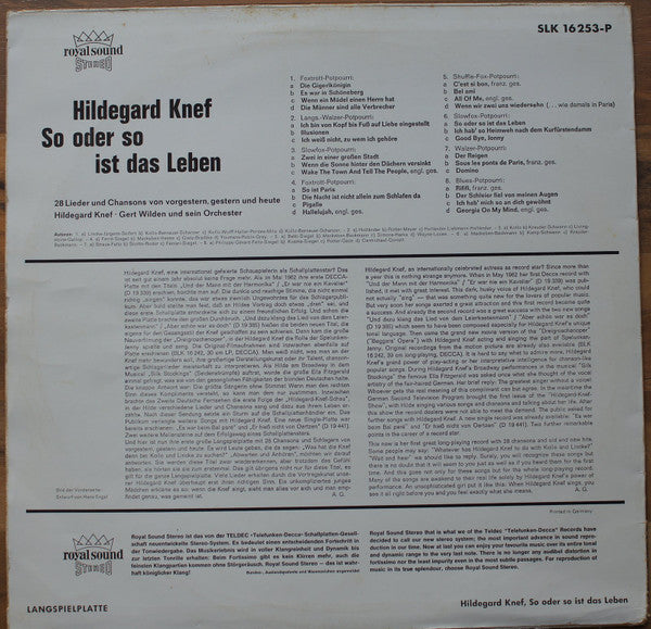 Hildegard Knef - So Oder So Ist Das Leben