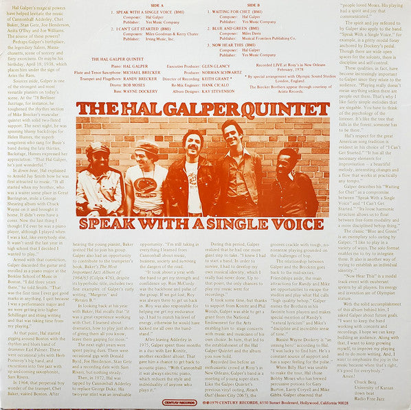 Hal Galper Quintet - Speak With A Single Voice