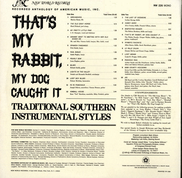 Various - That's My Rabbit, My Dog Caught It: Traditional Southern Instrumental Styles