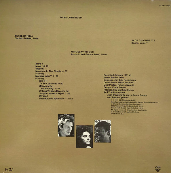 Terje Rypdal / Miroslav Vitous / Jack DeJohnette - To Be Continued [PROMO]