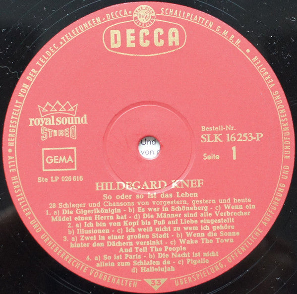 Hildegard Knef - So Oder So Ist Das Leben
