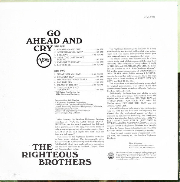 The Righteous Brothers - Go Ahead And Cry