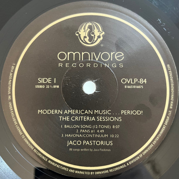 Jaco Pastorius - Modern American Music...Period! The Criteria Sessions
