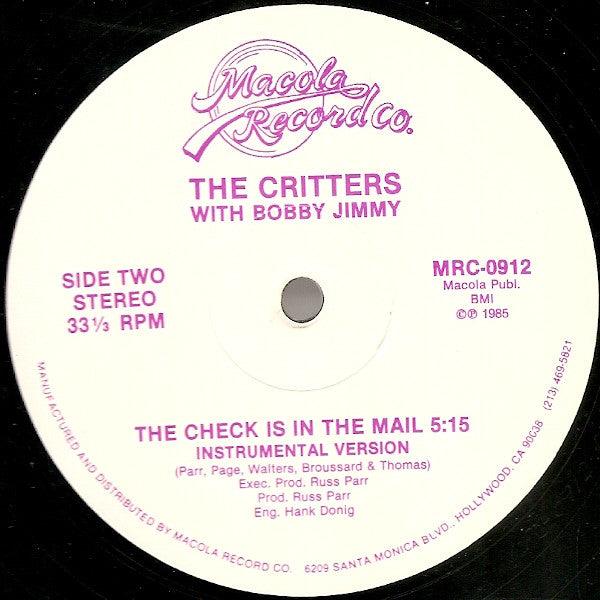 Bobby Jimmy And The Critters - The Check Is In The Mail