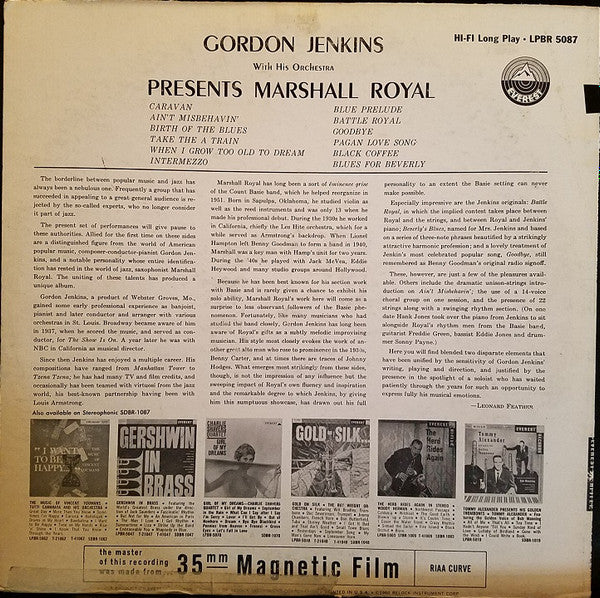 Gordon Jenkins And His Orchestra - Gordon Jenkins With His Orchestra Presents Marshall Royal