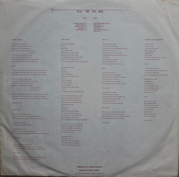 Yazoo - You And Me Both