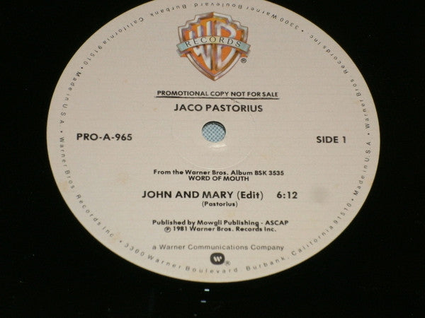 Jaco Pastorius - John And Mary / Liberty City (Edit) 12" [PROMO ONLY]