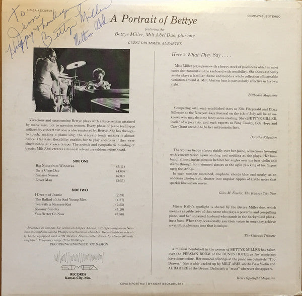 Bettye Miller Trio - A Portrait Of Bettye