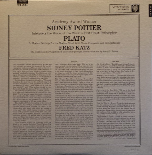Sidney Poitier - Jackie Barnett Presents - Poitier Meets Plato - Music Composed And Conducted By Fred Katz