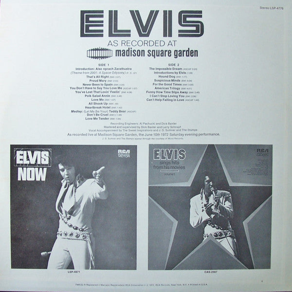 Elvis Presley - Elvis As Recorded At Madison Square Garden