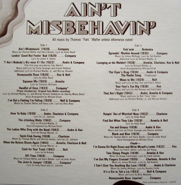 "Ain't Misbehavin'" Original Broadway Cast - Ain't Misbehavin': The New Fats Waller Musical Show
