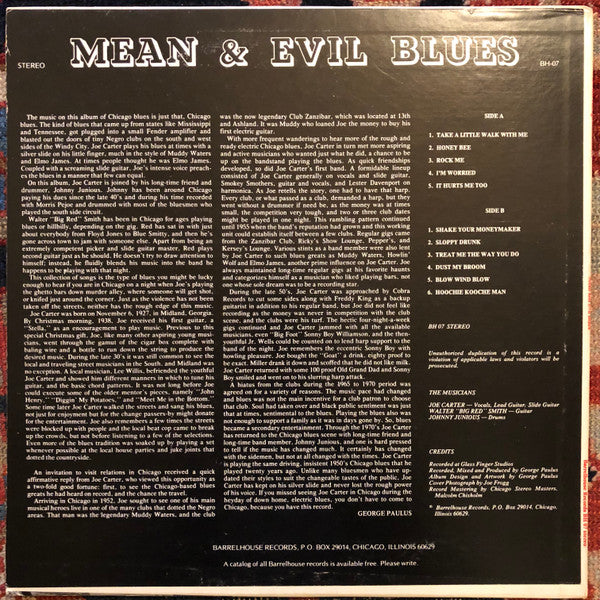 Joe Carter And His Chicago Broomdusters - Mean & Evil Blues