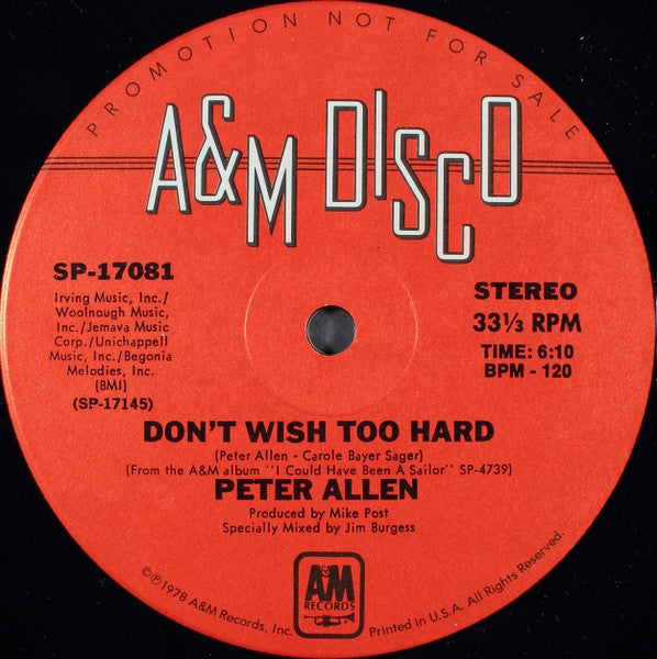 Peter Allen - Don't Wish Too Hard