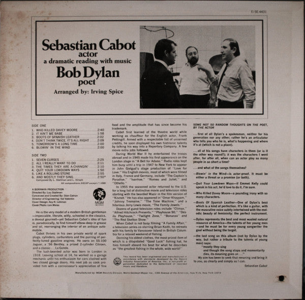 Sebastian Cabot, Actor; Bob Dylan, Poet: A Dramatic Reading With Music