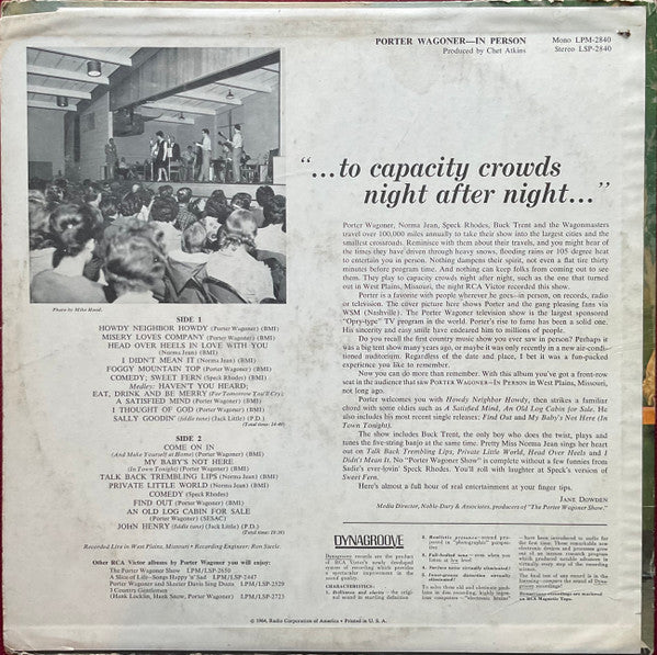 Porter Wagoner - In Person Recorded Live