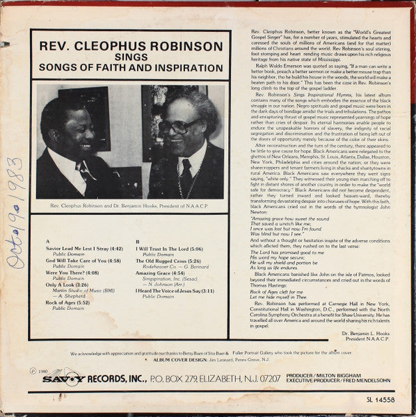 Reverend Cleophus Robinson - Sings Songs Of Faith And Inspiration