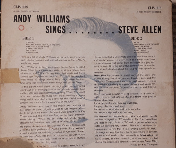 Andy Williams Sings Steve Allen