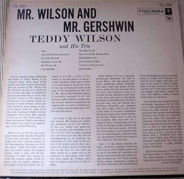 Teddy Wilson Trio - Mr. Wilson And Mr. Gershwin
