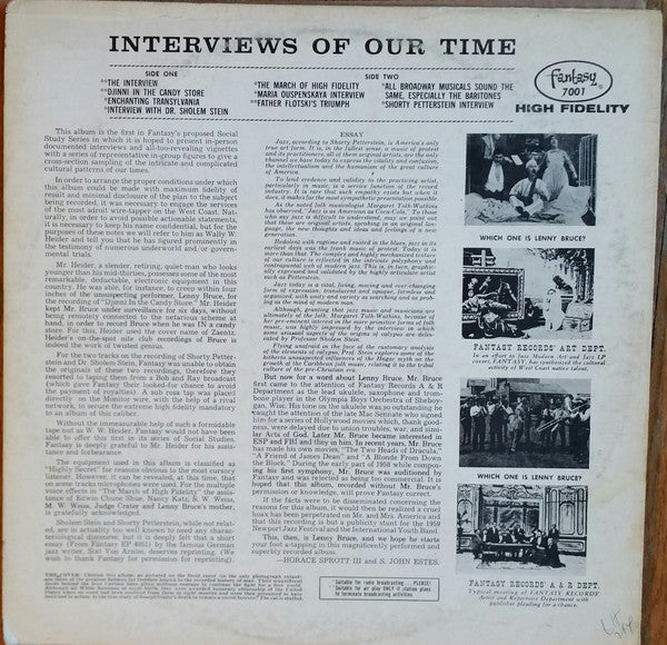 Lenny Bruce's Interviews Of Our Times