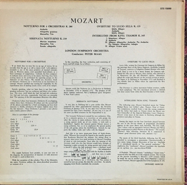 Wolfgang Amadeus Mozart - Notturno For 4 Orchestras K. 286 / Serenata Notturna K. 239 / Overture To Lucio Silla K. 135 / Interludes From King Thamos K. 345