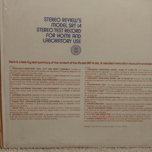 No Artist - Stereo Test Record - Model SRT14 (For Home And Laboratory Use)