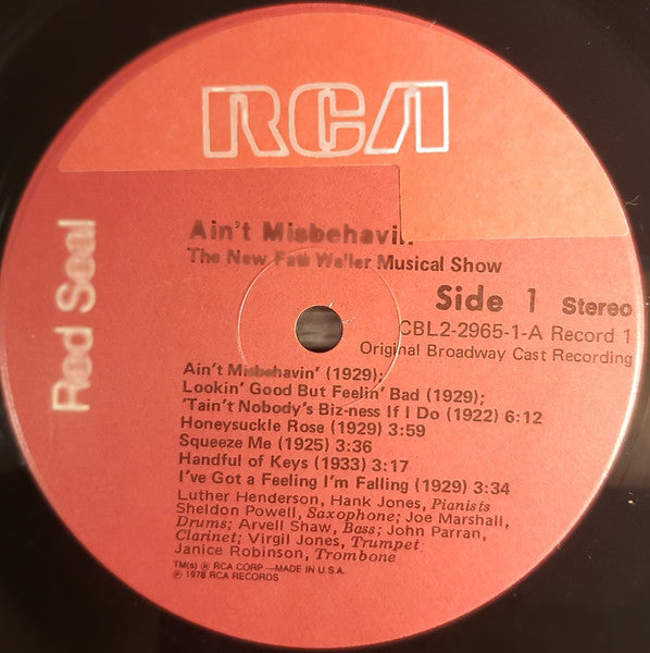 "Ain't Misbehavin'" Original Broadway Cast - Ain't Misbehavin': The New Fats Waller Musical Show