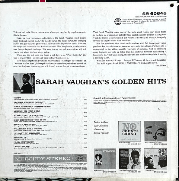 Sarah Vaughan - Sarah Vaughan's Golden Hits